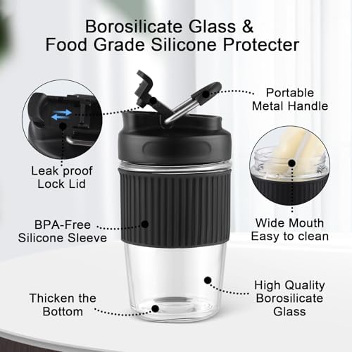 Sivaphe Reusable Glass Ice Hot Coffee Cup 16 oz, Portable Travel Mug with Spill-Proof Lid and Thermal Sleeve for Home Office Black - Image 5