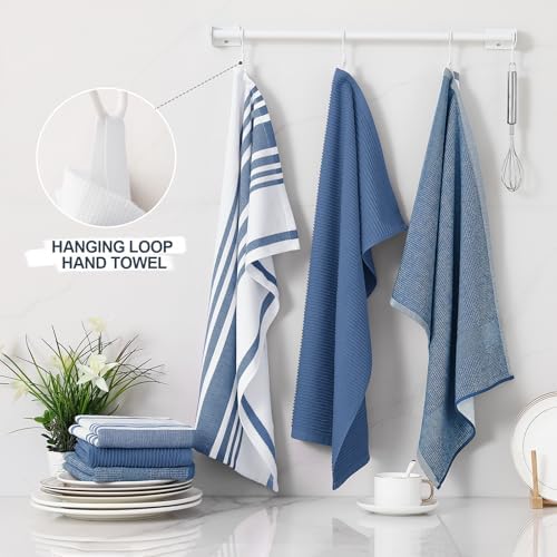 Homaxy Cotton 380 GSM Premium Kitchen Towels, 18"x 28", 12 Pack, Navy Blue - Image 3
