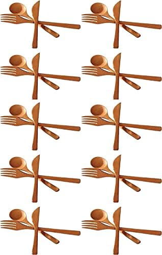JapanBargain 3785, 10-Pack Bamboo Utensil Sets, Reusable Cutlery 3PC Set with Fork Knife Spoon, Eco-Friendly Flatware Travel Utensils, Dishwasher Safe by JapanBargain