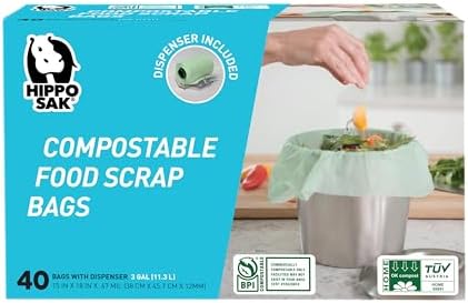 Hippo Sak Compostable Small Food Scrap Bags, 40 Count with Dispenser by HippoSak