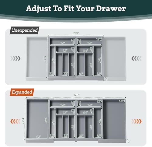 Magnetic Expandable Silverware Drawer Organizer, 13 Slots Utensil Gray - Image 4