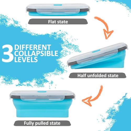 Collapsible Silicone Food Storage Containers Set with Lid & Air Vent,Foldable Lunch Containers(4PCS,Blue,27oz) - Image 3