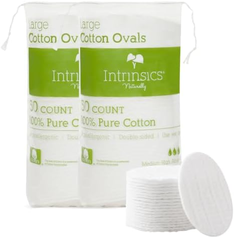 Intrinsics Premium 3” Large Cotton Rounds 2 Pack (100 Count) – Lint-Free Cotton Pads for Face & Makeup Removal | Dual-Sided Face Pads for Cleansing & Exfoliation | Hypoallergenic and 100% Pure Cotton by Intrinsics%C2%AE