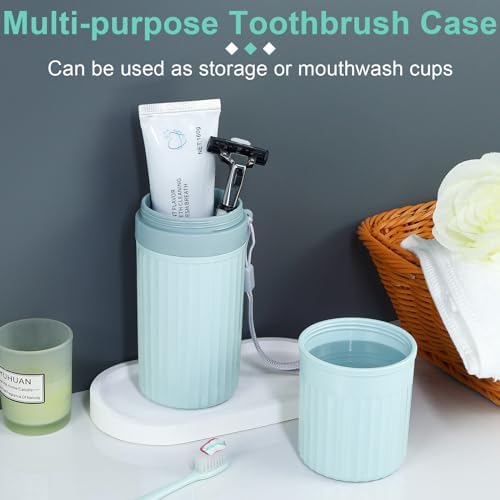 Mulbozy Travel Toothbrush Holder, Large Travel Toothbrush Cup Case, Portable Travel Toothbrush Toothpaste Makeup Storage for Business Trip Camping School - Blue - Image 3