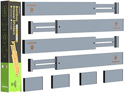 ANTOWIN Bamboo Drawer Dividers Organizers, Expandable Drawer Separators Splitter,17-22 inches Long Adjustable Spring-loaded Organizer for Large Utensil, Clothes, Tools Drawers (Grey) by ANTOWIN