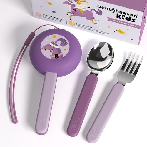 Bentoheaven Kids Utensils Set with Case, Reusable Fork & Spoon, Horse by Bentoheaven