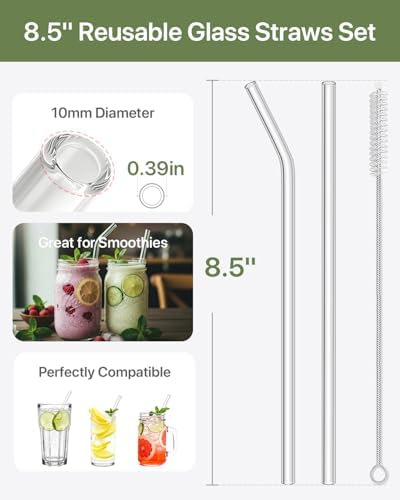 Glass Straws, 18-Pack Reusable Clear Glass Drinking Straws Set - Image 3