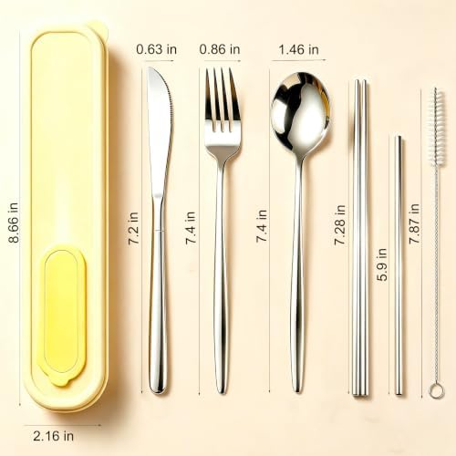 6PCS Travel Utensils with Built-in Floss & Toothpick Case, Dishwasher Safe - Image 5