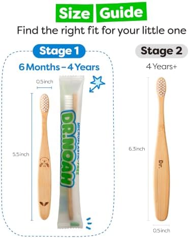 Dr. Noah Microplastic-Free Bamboo Baby Toothbrush, Dentist Designed, 4 Pack - Image 2
