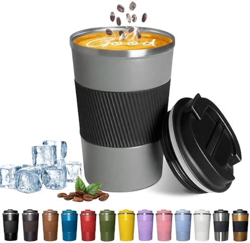 Insulated Travel Coffee Mug, Stainless Steel Coffee Cup with Leakproof Lid by YINBAOGE