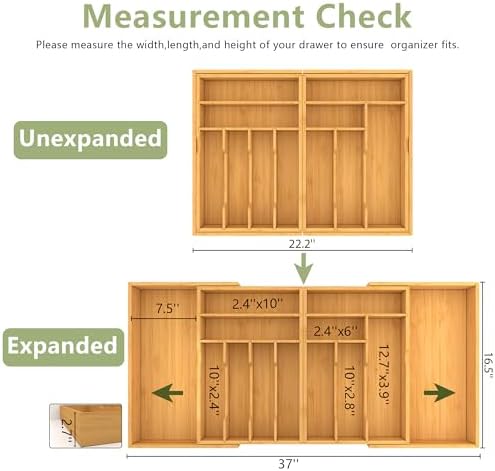Suli Extra Large Silverware Drawer Organizer,Expandable 22in to 37in,Bamboo - Image 2