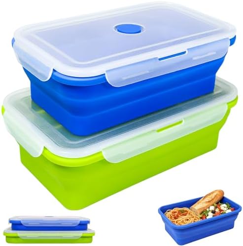 Extra Large Collapsible Silicone Food Storage Containers with Lids, Set of 2 Foldable Lunch Boxes 82.8oz + 60.2oz, for Kitchen, Travel, Camping, BPA Free by Unknown