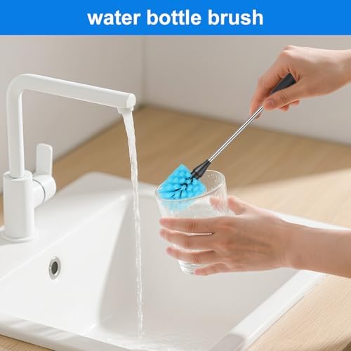 Bottle Brush,15-inch Long, Bottle Brush Cleaner, Bottle Scrubber, Kitchen Scrub Brush Suitable for Water Bottles, Cups, Glasses, Baby Bottles, Wine Glasses, (1, Blue) - Image 4
