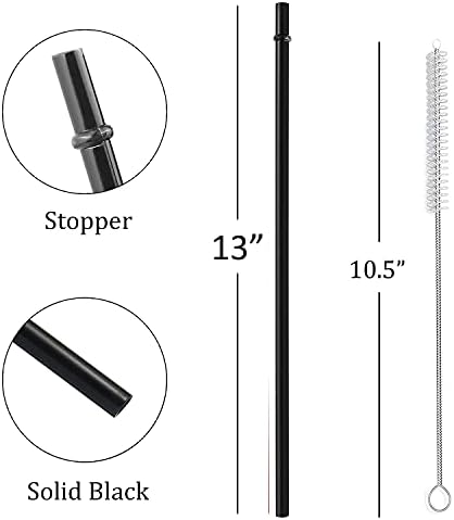 ALINK 13 inch Extra Long Reusable Straws, 12 Pack Black Hard Plastic Tumbler Straws for Stanley Owala 40 oz, 1 Gallon, 64 oz 32 oz Tall Bottles, Starbucks Cups with Brush - Image 2