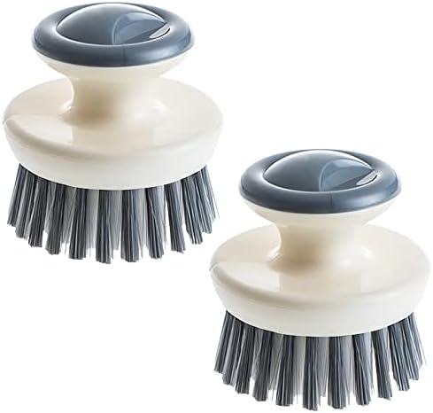 Dish Scrub Brush,Ergonomic Grip Palm Brush,Kitchen Scrub Brushes for Cleaning, Dish Scrubber with Stiff Bristles for Sink, Pots, Pans (2P Grey) by MUUBOOX