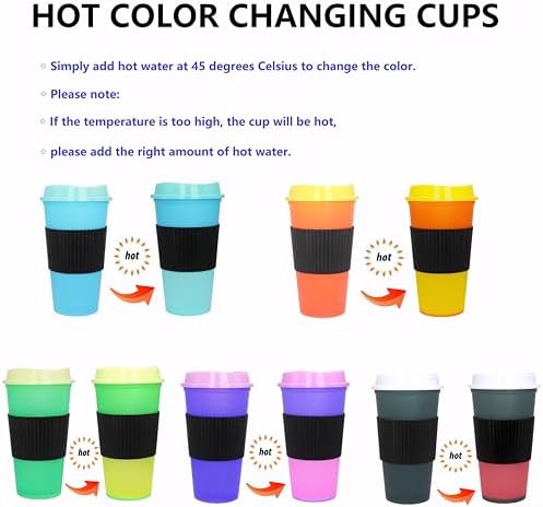 Color Changing Cups, 5 Pack 24oz Plastic Tumblers, Reusable Iced Coffee & Smoothie Cups with Lids and Straws for Parties and Travel (Hot coffee, 12 Pack) - Image 3