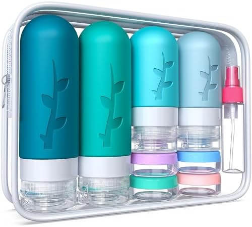 Tocelffe 18pack Travel Bottles for Toiletries,TSA Approved Silicone Travel Containers jar for Toiletries,Leak Proof Refillable Liqus Shampoo And Conditioner Travel Essentials toiletry Bottles by Tocelffe