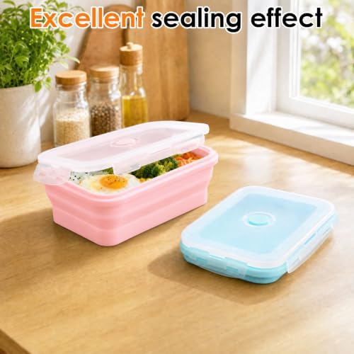 4Pcs Collapsible Silicone Food Container with Lid Heat Resistant Foldable Food Storage Containers Microwave Dishwasher and Freezer Safe 350/500/800/1200 ml for Kitchen Picnic Travel(Multicolor) - Image 4