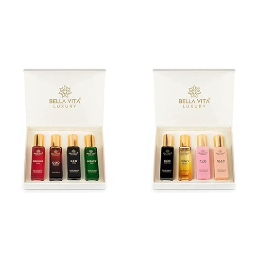 BellaVita Luxury Him and Her Perfume Gift Bundle for Men & Women | 8x20ml Mini Perfumes | Woody, Floral, Citrus, Oud, Vanilla & Musk | Couple Gift Set | Travel-Ready Fragrance Collection