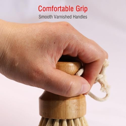 5-Pcs Bamboo Vegetable Brush, Natural Bristle Dish Brush with 3 Holder - Image 3