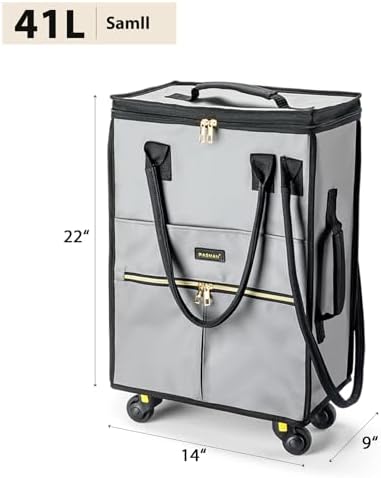 PASMAN Reusable Foldable Rolling Grocery Bag on 4 Wheels,Small,Matte-Grey - Image 3