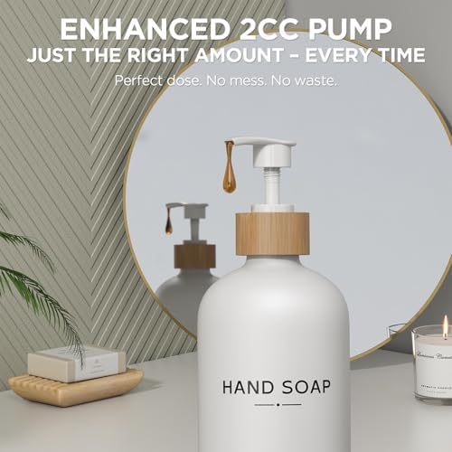 Hand and Dish Soap Dispenser Set,16oz Glass Bottles with Bamboo Pumps & Tray,Countertop Soap Dispensers for Kitchen,Luxury, Minimalist & Farmhouse Decor - Image 5