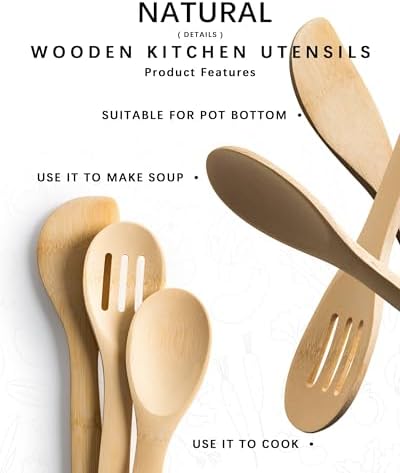 Wooden Spoons for Cooking, 3-Piece Bamboo Cooking Utensil Set - Image 4