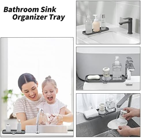 MicoYang Silicone Soap Dish with Drain Spout — Self-Draining Double Sink Organizer Tray for Kitchen & Bathroom, Dispensers, Sponges & Soap Holder, Non-Slip & Dishwasher Safe, Grey (Large, 12"×4") - Image 4