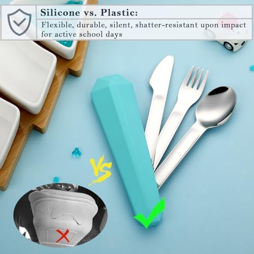 DEVICO Utensils for Lunch Box, 4Pcs Travel Silverware Set with Case, Teal - Image 3