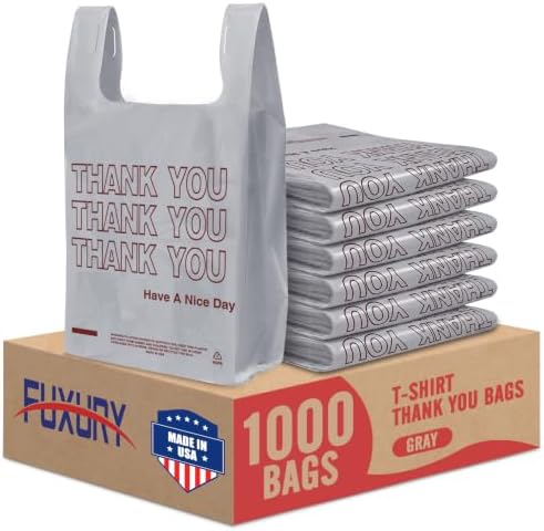 Fuxury Grey Plastic Thank You Shopping Bags Recyclable (1000 Count) by Fuxury