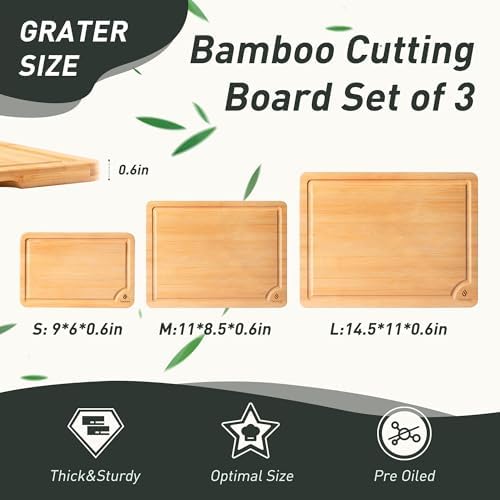 Bamboo Cutting Board Set Non Slip Feet with Holder Over Sink Kitchen Gadgets Charcuterie & Chopping Board Apartment Essentials New Home Must Haves Things Stuff Accessories House Housewarming Gifts - Image 2