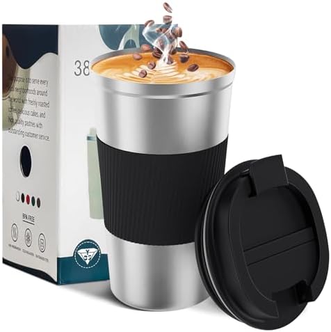 Insulated Travel Coffee Mug, Stainless Steel Coffee Cup with Leakproof Lid by YINBAOGE