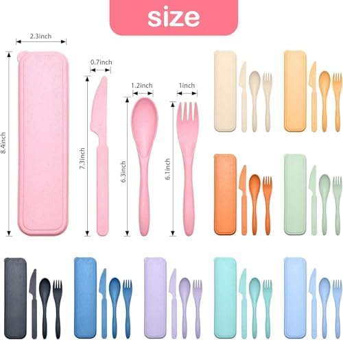 YDYTOP Reusable Travel Utensils Set with Case, 55 Sets Wheat Straw Knife Fork Spoon Cutlery, Multicolor Plastic Silverware for Kids and Adults, School Lunch, Party, Picnic and Camping - Image 7