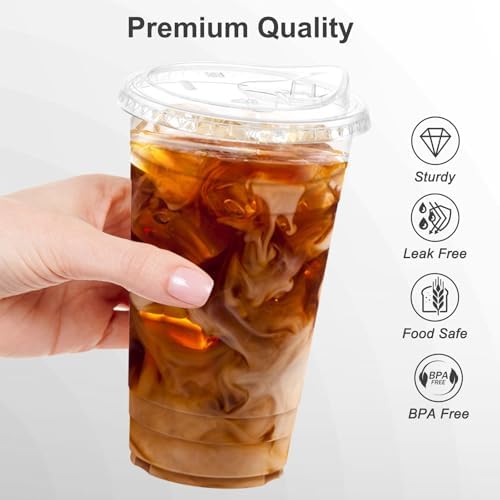 Dealusy 100 Pack - 24 oz Clear Plastic Cups with Sip Lids - Image 3