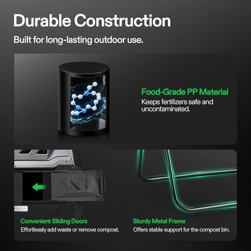 VIVOSUN Outdoor Tumbling Composter Dual Rotating Batch Compost Bin, 43 Gallon Black Door - Image 5