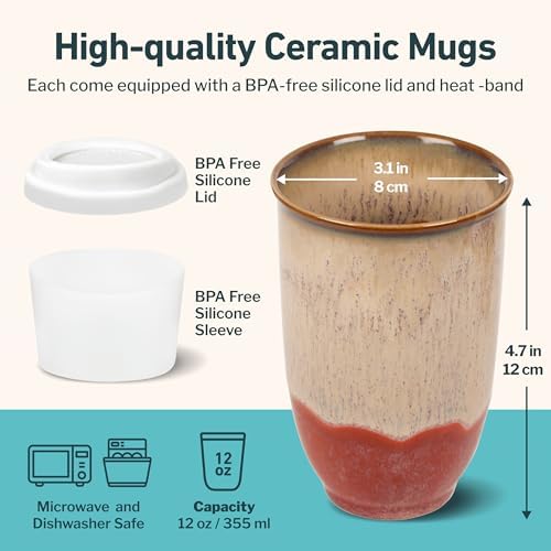 NOVA CERAMICS Travel Mugs - Ceramic Tumbler With Lid – Ceramic Travel Mug To Go Cup – Microwave & Dishwasher Safe Ceramic Coffee Tumbler - Gifts For Women Men Him Her – 12oz – Jupiter - Image 3