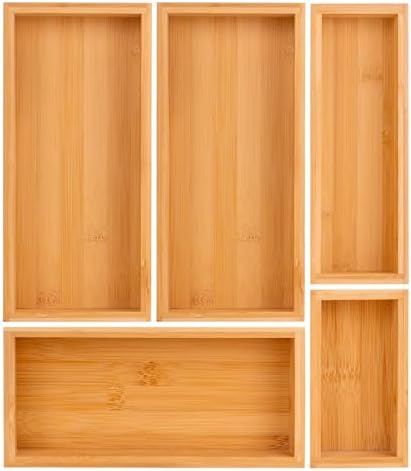 bamboo drawer organizer Set,expandable drawer dividers,wooden storage organizers,drawer organizers for kitchen, bathroom,flatware,Tea Bag Organizer (1 X 5PCS Natural) by Teicui