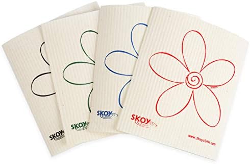 Skoy Cloth, 4-pack Versatile Swedish Dishcloths for Kitchen and Household Use, Reusable Cleaning Cloths, Planet-Friendly, Dishwasher and Dryer-Safe, White by Skoy
