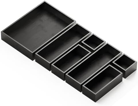 SpaceAid 7-Piece Bamboo Drawer Organizer Storage Boxes Set, Wood Tray Junk Drawer Organizers Multi-Use Divider Bins for Kitchen, Bathroom, Office Desk and Makeup Organization (7 Pack, Black) by SpaceAid