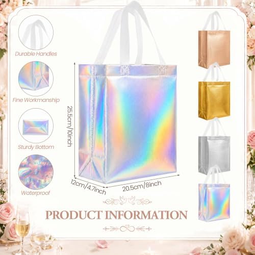 Eccliy 80 Pcs Reusable Gift Bags Set Glossy Grocery Gift Tote Bag with Handle for Wedding, Back to School, Halloween, Summer Party (10 x 8 x 4.7 Inch,Gold,Silver,Rose Gold,Holographic) - Image 3