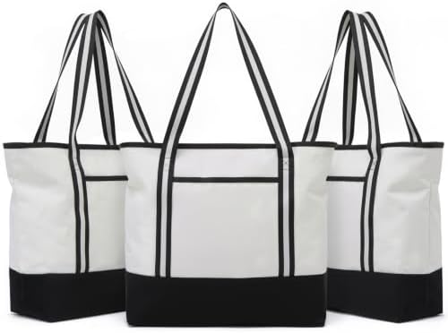 Carbrea 15 Inch Large Canvas Tote Bag with Bottom Support, White, 3 Pack by Carbrea