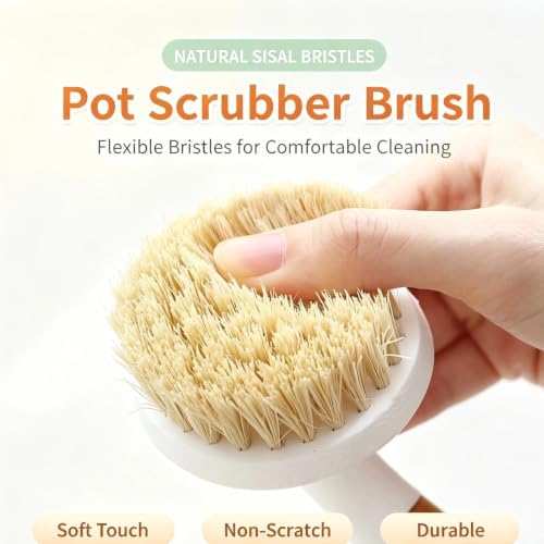 3pcs Wooden Dish Brush,Natural Sisal Bristle Kitchen Scrubber | Short Medium Long Wood Handle Brush,Eco Friendly Non Scratch Pot Cleaner (3‑Pack Short Round‑Head) - Image 2