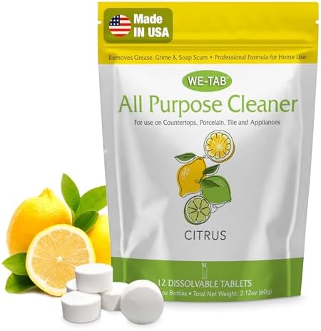 All Purpose Cleaner Concentrate Refill, Multi Surface Clean Refill, Non-toxic Cleaning Tablets 12-pack. Makes 192 fl oz (12x16Fl oz) Bottles of Spray Cleaner for Household, Bathroom & Kitchen Cleaning by We-Tab
