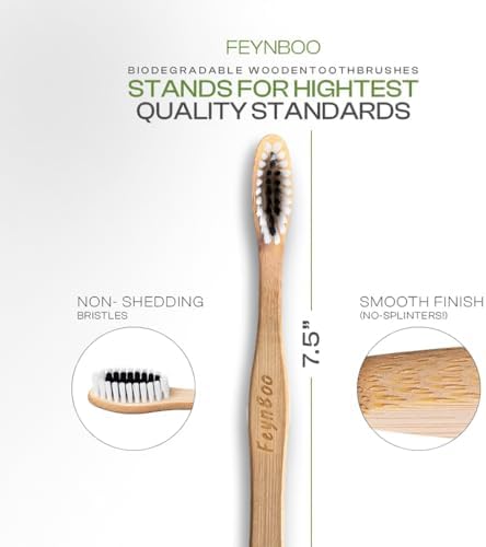 Bamboo Toothbrushes Soft Bristles 6 Pack - BPA Free Bristles Toothbrushes Teens and Adults - Eco-Friendly, Natural Wooden Toothbrush (Light Brown, Black, White). - Image 7