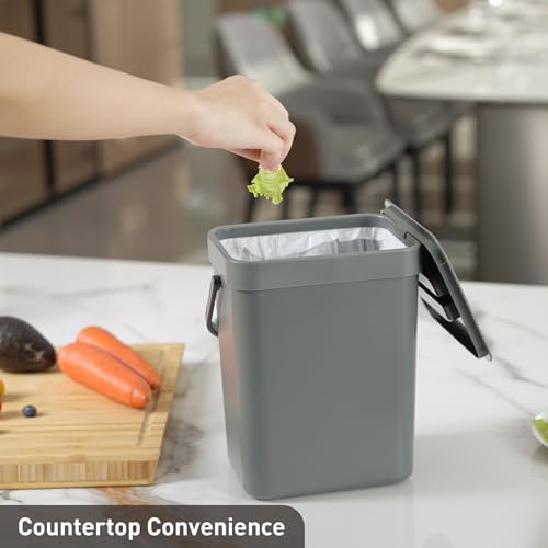 EKO Puro Mini Wall-Mounted Kitchen Trash Can with Lid Food Waste Caddy, 0.79 Gal / 3L (Grey) - Image 5