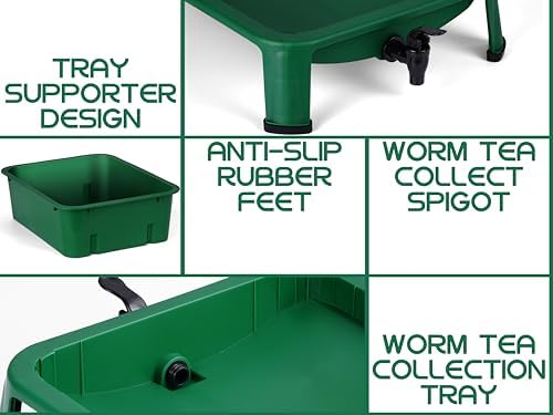 Blütezeit 3-Tray Worm Composter, 32QT Worm Farm with Compost Worms Starter Kit for Indoor & Outdoor, Worm Composting Bin for Recycling Food Waste (Green) - Image 4