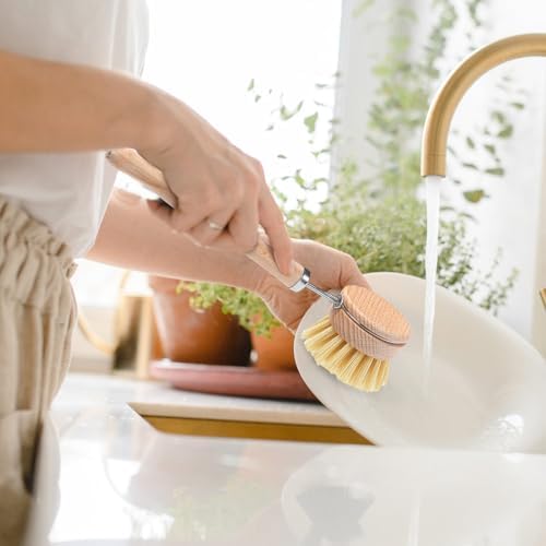 Boao 6 Pack Dish Brush with Beechwood Handle with Replacement Heads Natural Wood Dish Scrub Brush for Washing and Cleaning Pots and Pans - Image 4