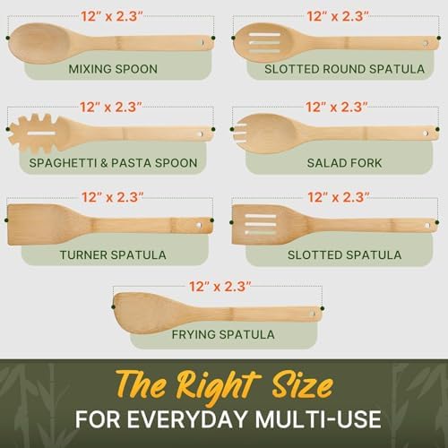 Wooden Utensil Set, Bamboo Utensils – 7 PCs Wood Spoons for Cooking - Image 3