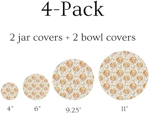 (4-Pack) Sourdough Reuseable Jar & Bowl Covers | Cute Baking Gift | 100% Cotton | Washable | Bread Proofing | Kitchen Food Storage Gifting | Starter Cover Lid Kit (Vintage Sourdough) - Image 2