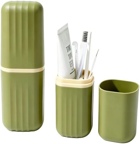 Portable Travel Toothbrush Holder: 2-in-1 Dustproof Toothbrush Travel Case with Rinse Cup, Travel Toothbrush & Toothpaste Containers for Camping, Hiking, School, Business Trip by UZDOTB